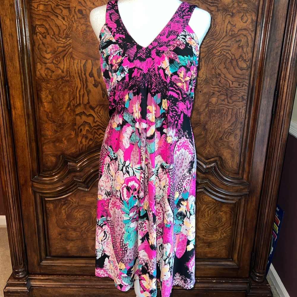 Style & Co Floral Dress Size S Tropical Hot Pink Vacation Shirt Dress